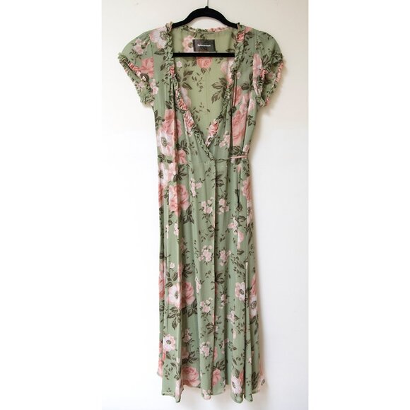 Reformation Dresses & Skirts - Reformation Romantic Feminine Gwenyth Green Pink Floral Wrap Midi Dress sz M